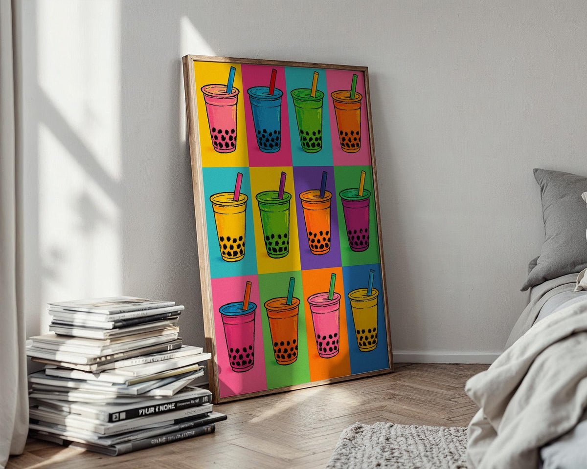 Bubble Tea Pop Art Poster | Colourful Boba Drink Wall Print | Cute Cafe Decor | Kawaii Boba Art for Boba Lovers | Free Shipping - Just Great Posters