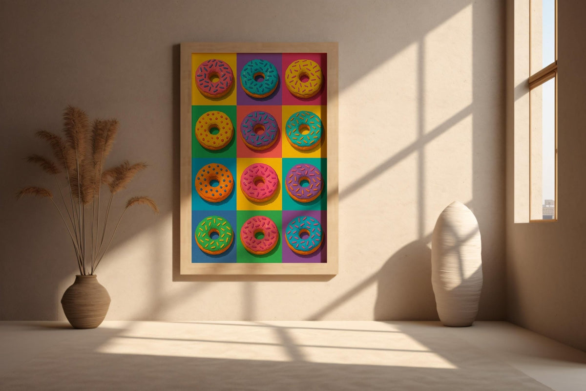 Pop Art Donut Poster | Colourful Sprinkle Donuts Wall Art | Cute Bakery Decor | Bold Breakfast Print | Free Shipping - Just Great Posters