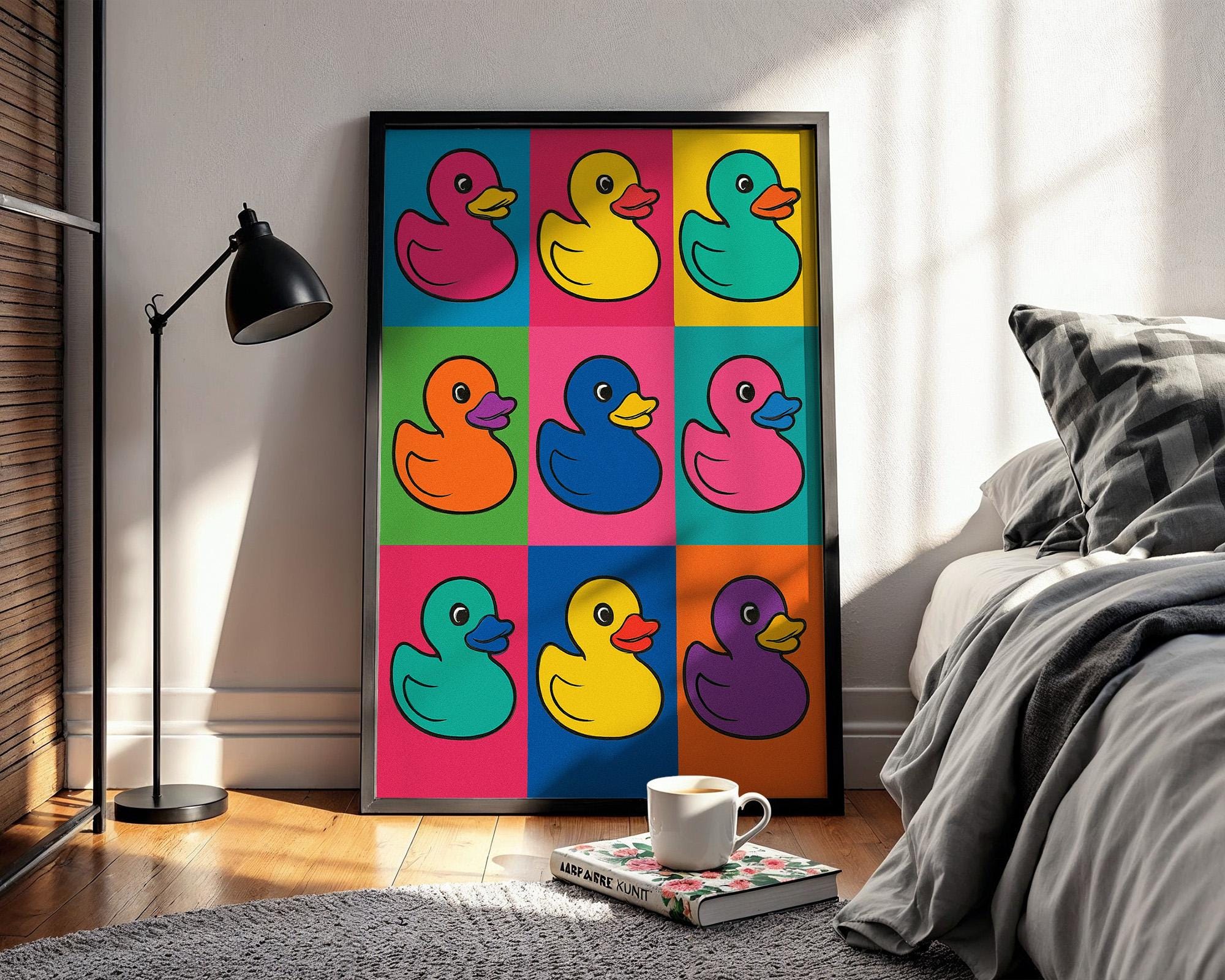 Pop Art Rubber Duck Poster | Bright Retro Bath Toy Wall Art | Colorful Kids Bathroom Decor | Quirky Pop Print | Free Shipping - Just Great Posters