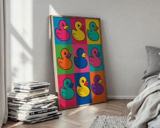 Pop Art Rubber Duck Poster | Bright Retro Bath Toy Wall Art | Colorful Kids Bathroom Decor | Quirky Pop Print | Free Shipping - Just Great Posters