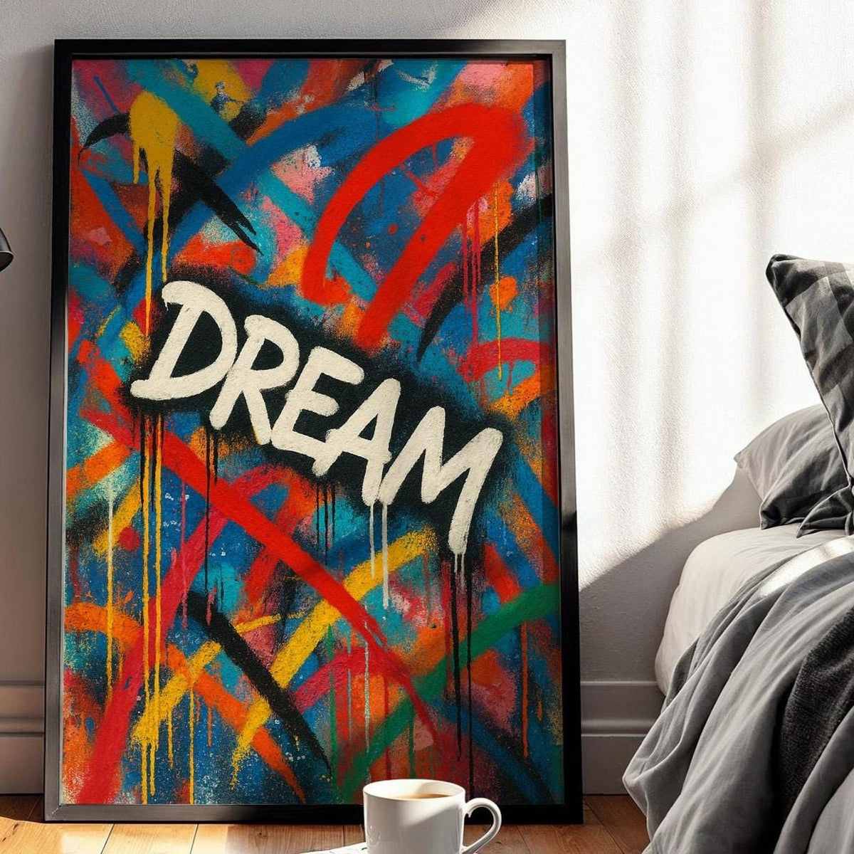 Dream Graffiti Poster | Bold Street Art Wall Print | Urban Inspirational Art | Colourful Drip Lettering Decor | Free Shipping - Just Great Posters