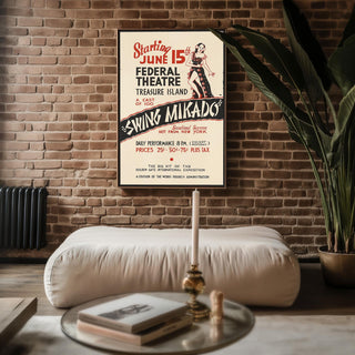 Swing Mikado Vintage Theatre Poster Print – Art Deco Burlesque Jazz Show Wall Art, Federal Theatre WPA Style, 1930s Repro - Just Great Posters