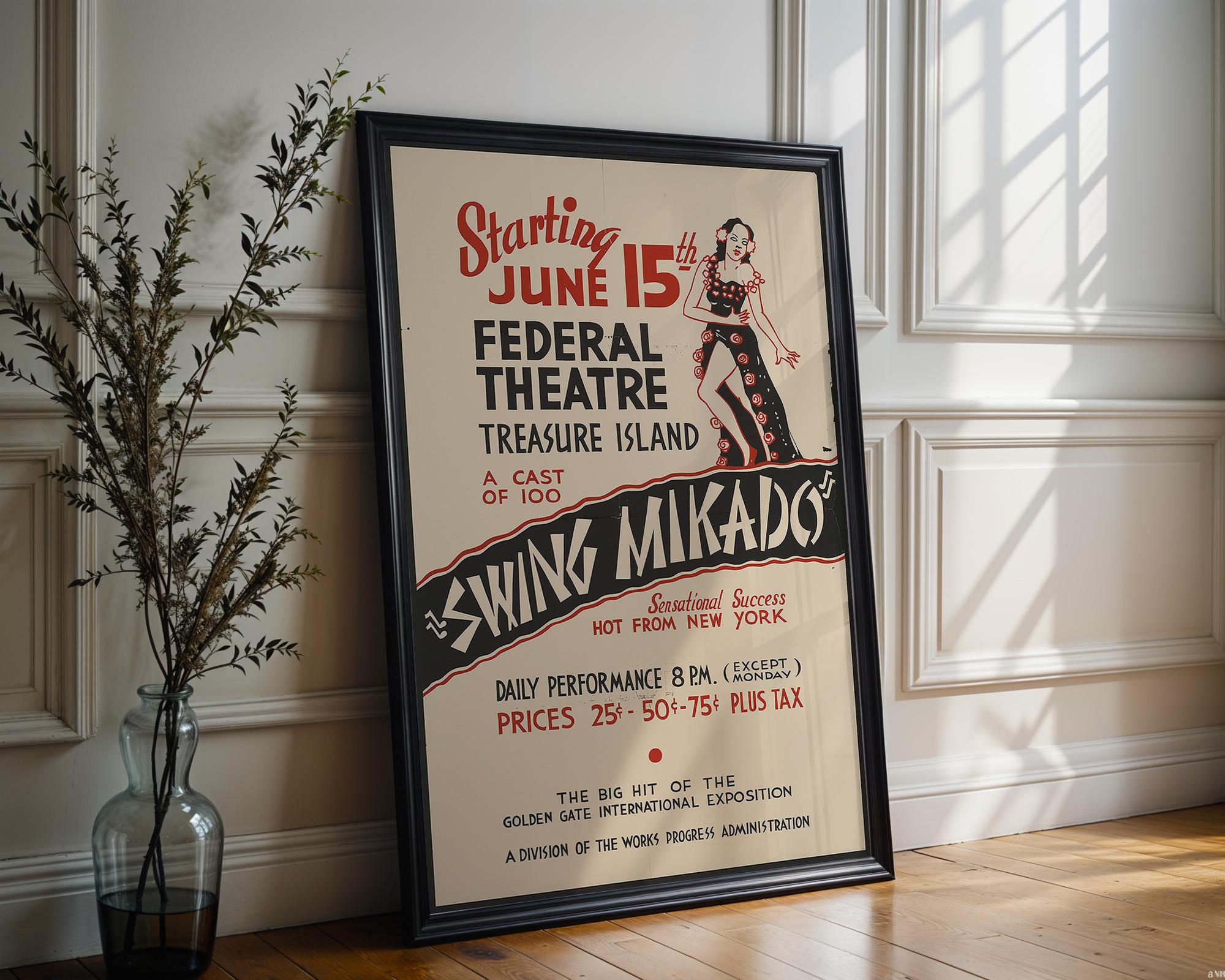 Swing Mikado Vintage Theatre Poster Print – Art Deco Burlesque Jazz Show Wall Art, Federal Theatre WPA Style, 1930s Repro - Just Great Posters