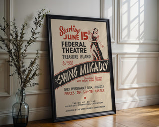 Swing Mikado Vintage Theatre Poster Print – Art Deco Burlesque Jazz Show Wall Art, Federal Theatre WPA Style, 1930s Repro - Just Great Posters