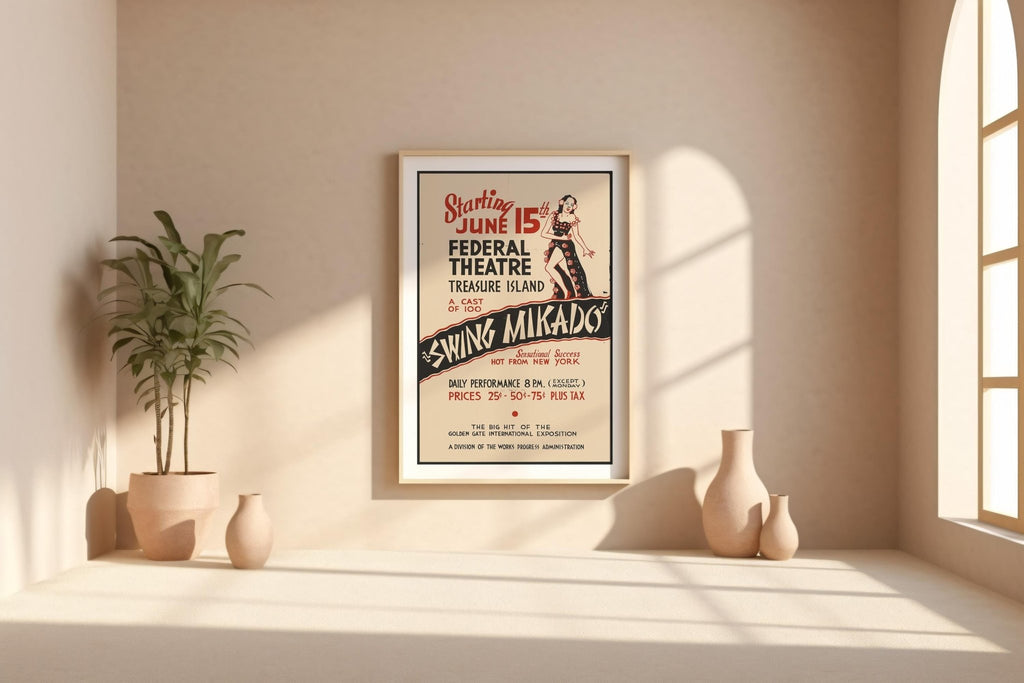 Swing Mikado Vintage Theatre Poster Print – Art Deco Burlesque Jazz Show Wall Art, Federal Theatre WPA Style, 1930s Repro - Just Great Posters