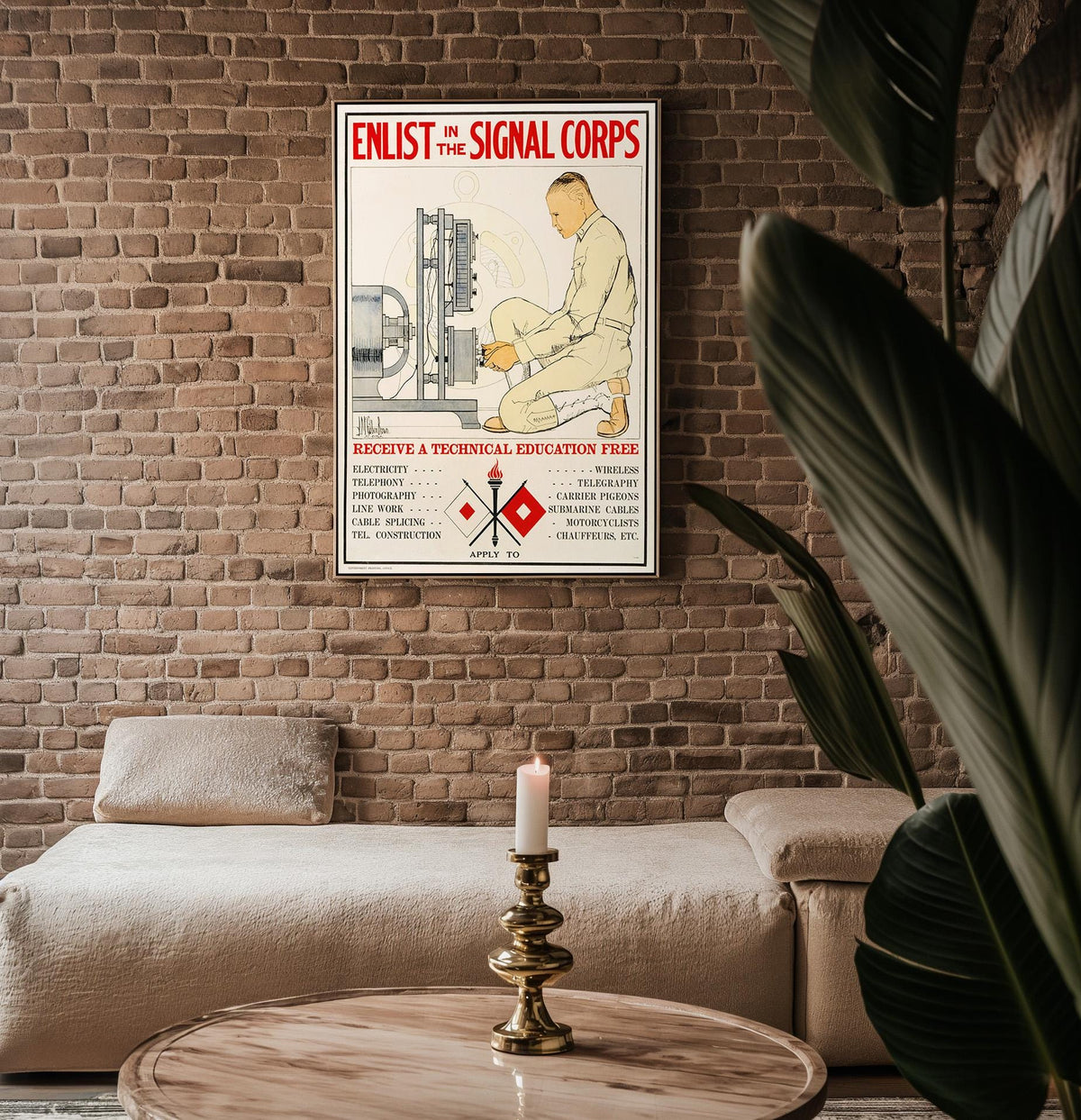 Signal Corps Recruitment Poster Print – Vintage Military Tech Wall Art, WWI - Era Education Ad, Engineering History Decor, Retro STEM Style - Just Great Posters