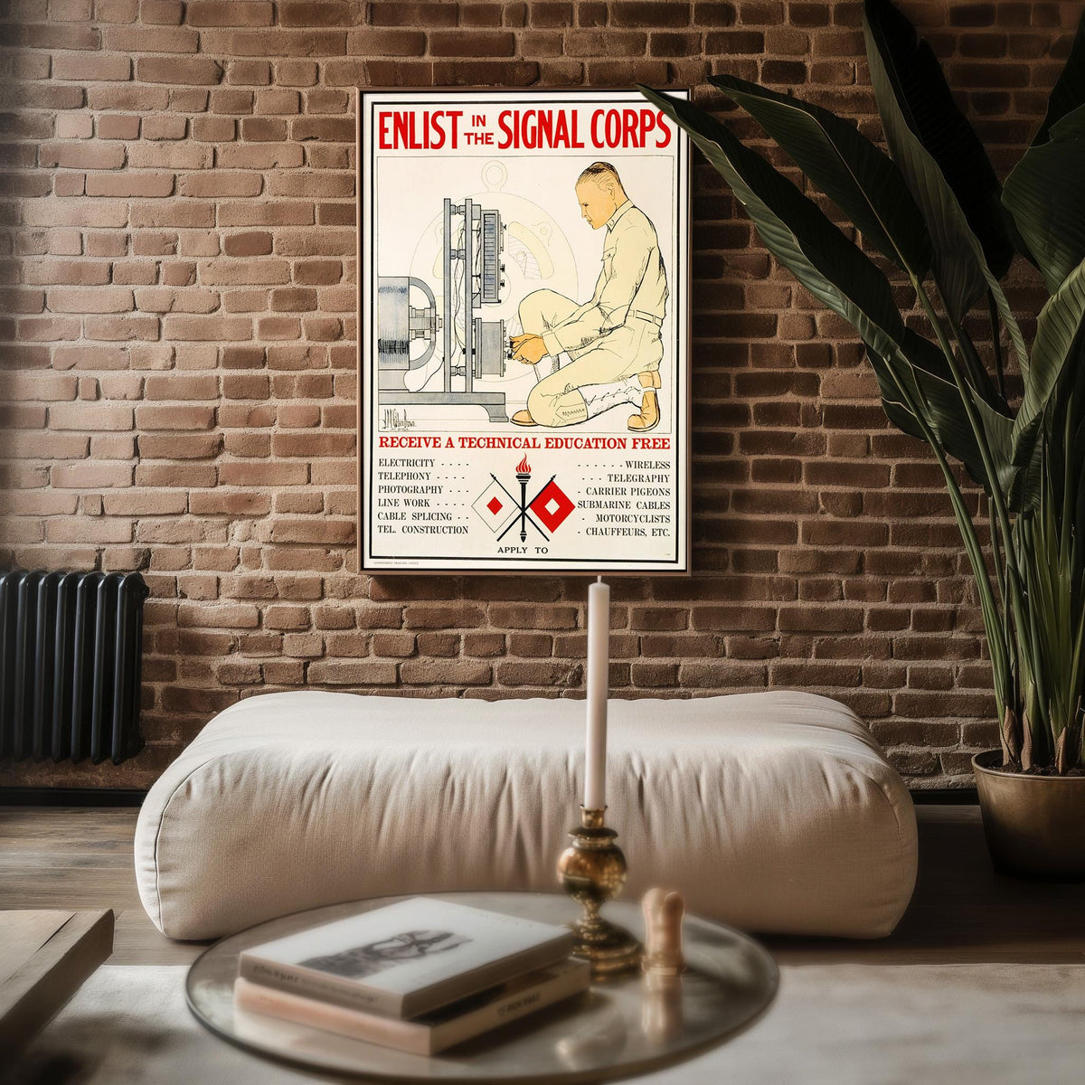 Signal Corps Recruitment Poster Print – Vintage Military Tech Wall Art, WWI - Era Education Ad, Engineering History Decor, Retro STEM Style - Just Great Posters