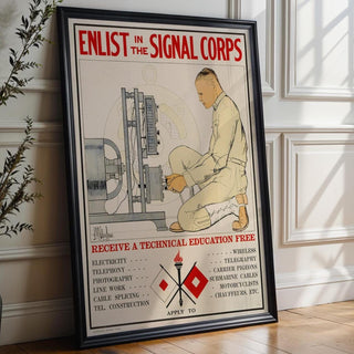 Signal Corps Recruitment Poster Print – Vintage Military Tech Wall Art, WWI - Era Education Ad, Engineering History Decor, Retro STEM Style - Just Great Posters