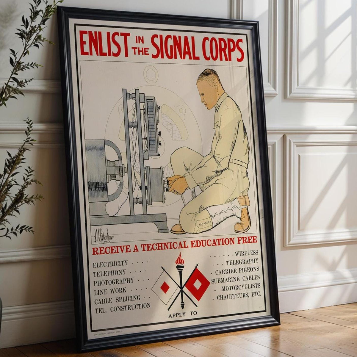 Signal Corps Recruitment Poster Print – Vintage Military Tech Wall Art, WWI - Era Education Ad, Engineering History Decor, Retro STEM Style - Just Great Posters