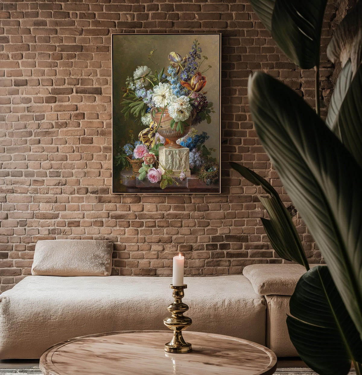 Floral Still Life Poster Print – Dutch Master Style Wall Art with Classical Urn, Roses, and Bird’s Nest, Vintage Fine Art Decor - Just Great Posters