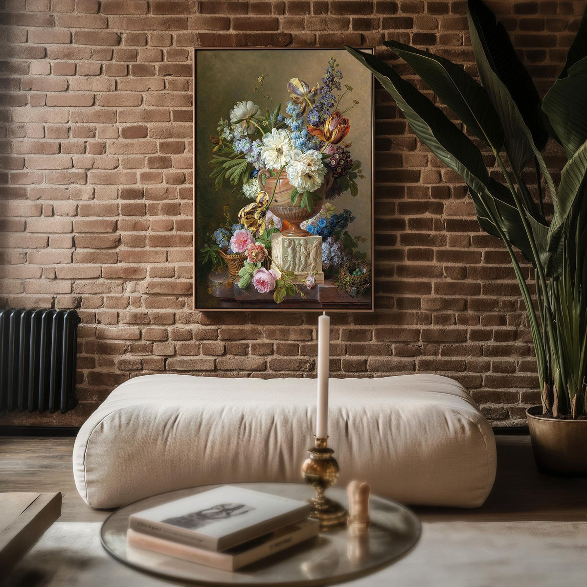 Floral Still Life Poster Print – Dutch Master Style Wall Art with Classical Urn, Roses, and Bird’s Nest, Vintage Fine Art Decor - Just Great Posters