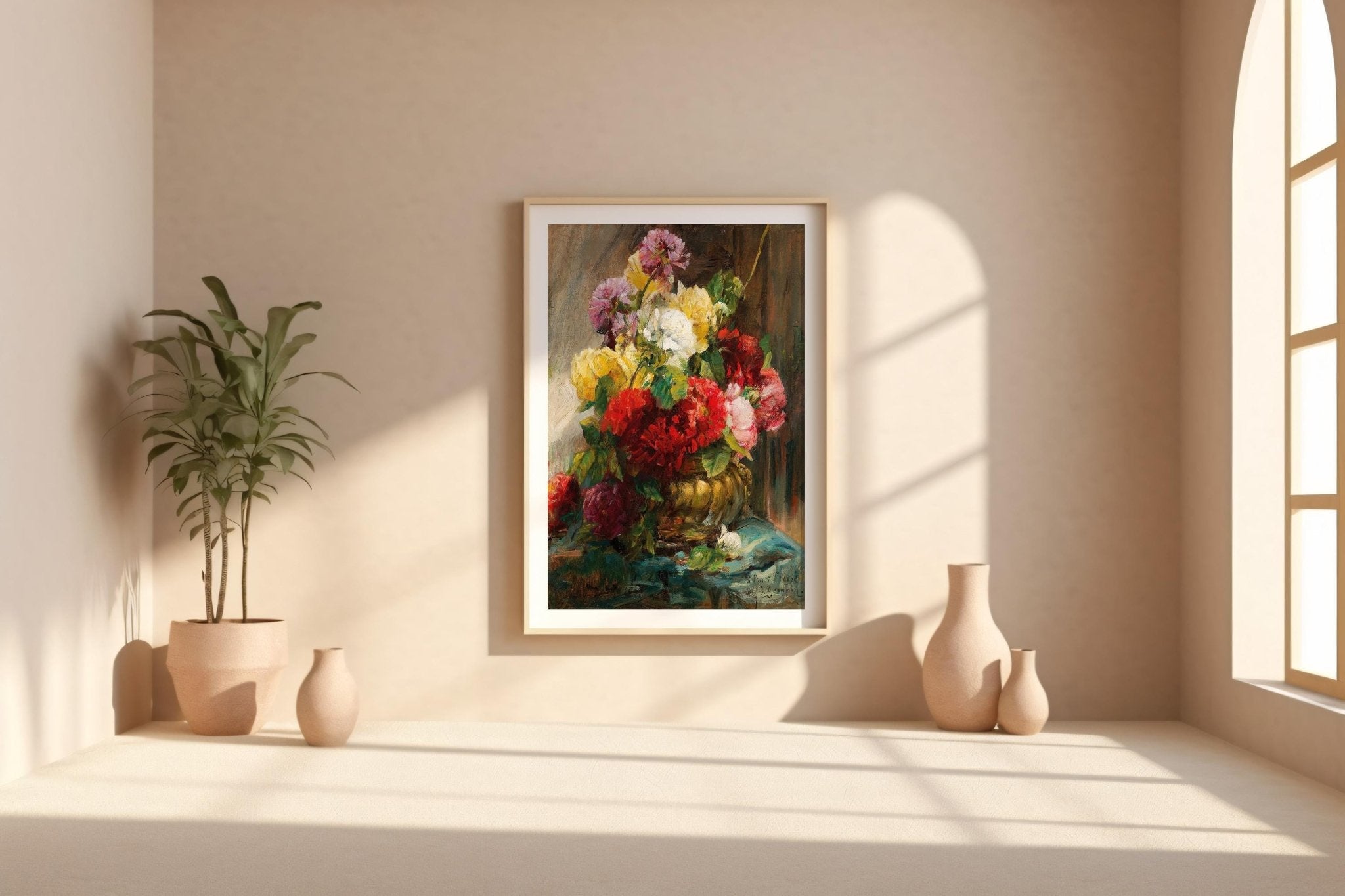 Impressionist Floral Still Life Print – Bold Vintage Peony Bouquet Wall Art, Painterly Flower Vase Poster, Romantic Fine Art Decor - Just Great Posters