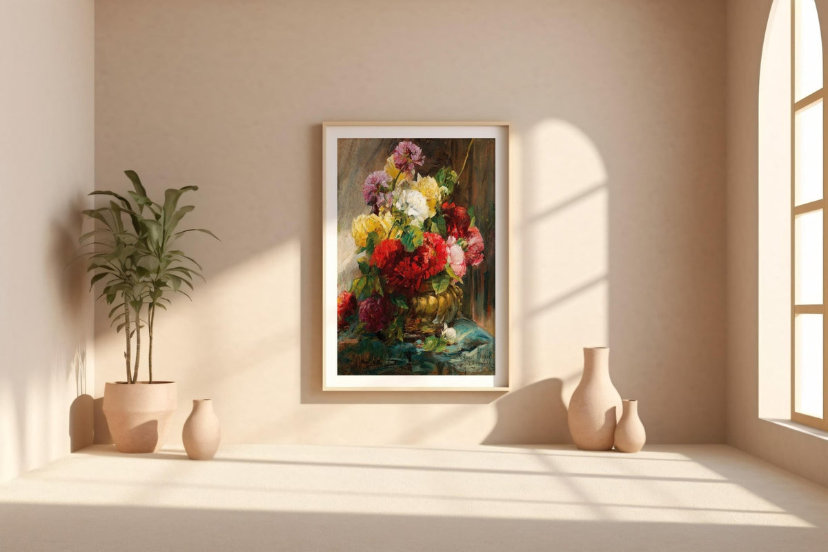 Impressionist Floral Still Life Print – Bold Vintage Peony Bouquet Wall Art, Painterly Flower Vase Poster, Romantic Fine Art Decor - Just Great Posters