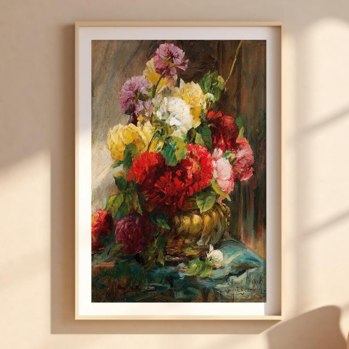 Impressionist Floral Still Life Print – Bold Vintage Peony Bouquet Wall Art, Painterly Flower Vase Poster, Romantic Fine Art Decor - Just Great Posters