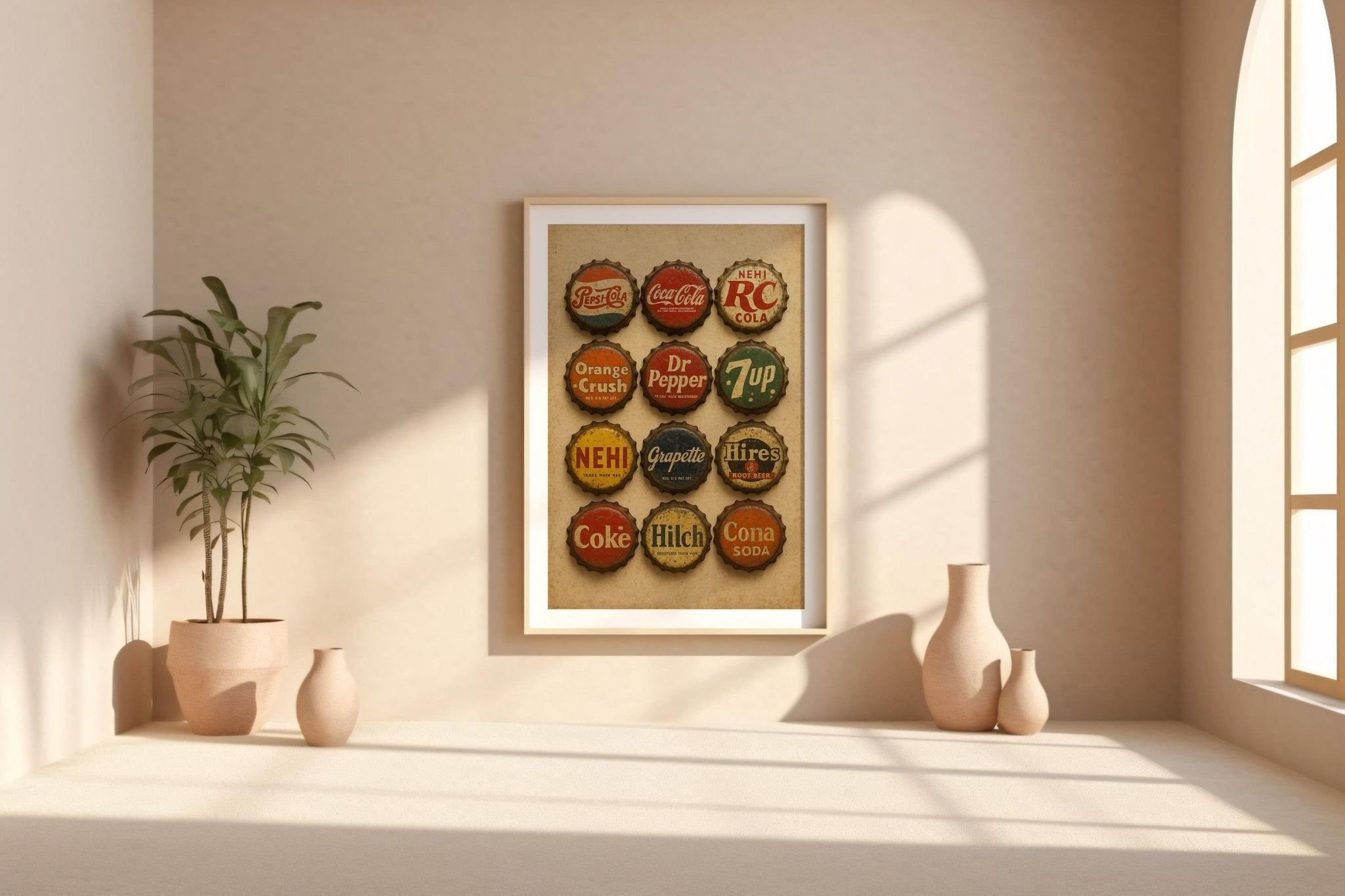 Vintage Soda Bottle Cap Poster | Retro Pop Art Wall Print for Kitchen, Bar or Game Room | Cola Nostalgia Decor | Free Shipping Always - Just Great Posters