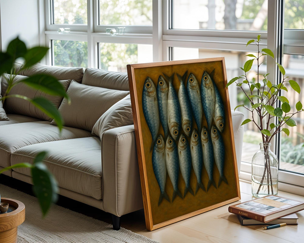 Sardine Fish Wall Art | Bold Modern Kitchen Poster with Vintage Market Vibes | Coastal Foodie Print for Seafood Lovers | Free Shipping - Just Great Posters