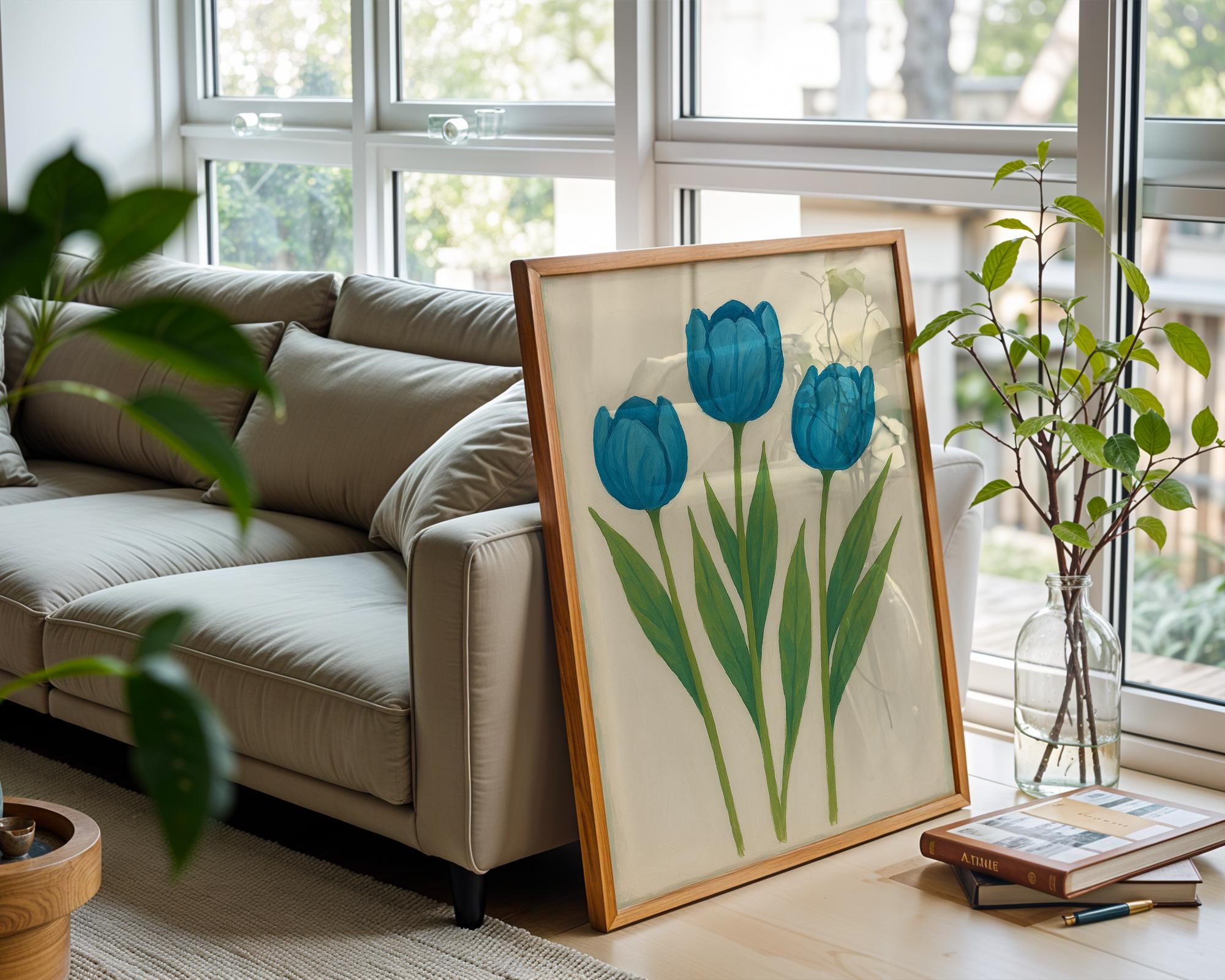 Blue Tulip Flower Poster | Minimal Botanical Wall Art for Modern Nature Lovers | Soft Color Plant Print | Free Shipping Always Included - Just Great Posters