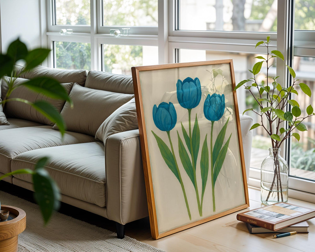 Blue Tulip Flower Poster | Minimal Botanical Wall Art for Modern Nature Lovers | Soft Color Plant Print | Free Shipping Always Included - Just Great Posters