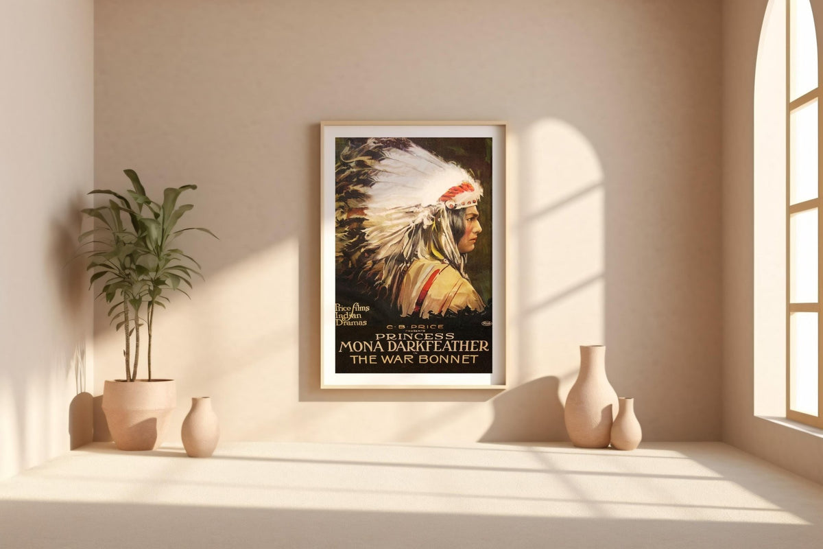 Vintage Western Wall Art – Princess Darkfeather Retro Movie Poster Print – Indigenous Actress Headdress – Cowgirl Cinematic Decor - Just Great Posters