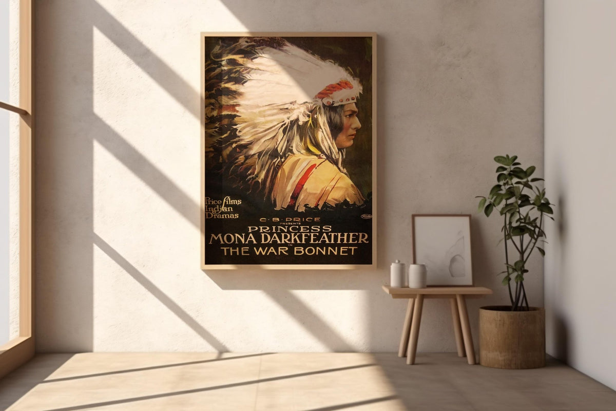 Vintage Western Wall Art – Princess Darkfeather Retro Movie Poster Print – Indigenous Actress Headdress – Cowgirl Cinematic Decor - Just Great Posters