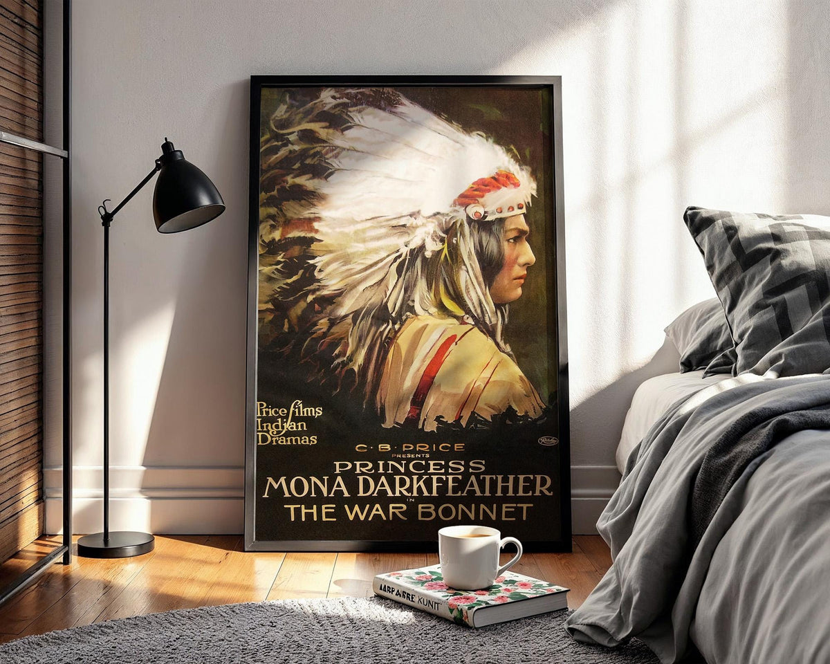 Vintage Western Wall Art – Princess Darkfeather Retro Movie Poster Print – Indigenous Actress Headdress – Cowgirl Cinematic Decor - Just Great Posters