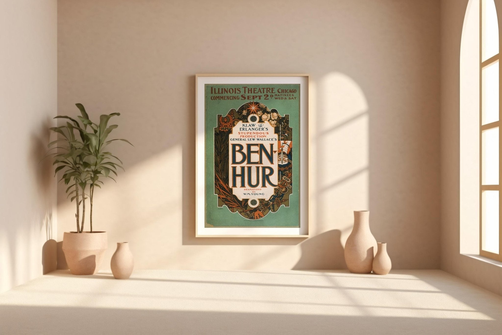 Antique Theatre Poster Print – Ben - Hur Stage Playbill Reprint – Roman Epic Drama – Vintage Performance Art with Bold Typography - Just Great Posters