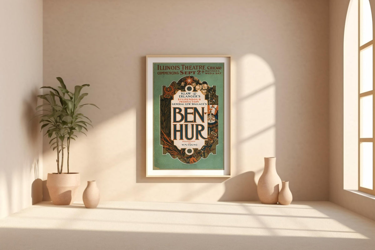 Antique Theatre Poster Print – Ben - Hur Stage Playbill Reprint – Roman Epic Drama – Vintage Performance Art with Bold Typography - Just Great Posters