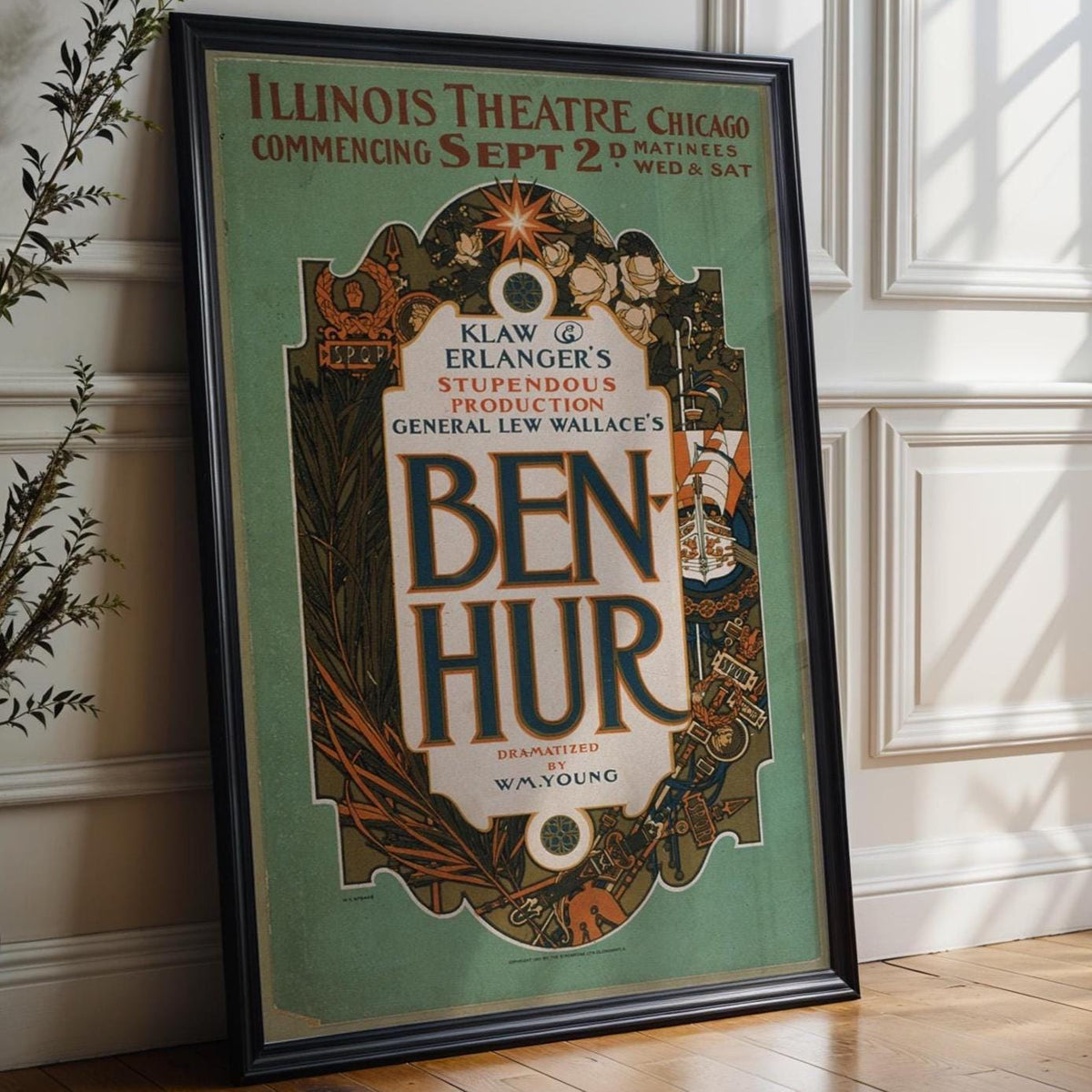 Antique Theatre Poster Print – Ben - Hur Stage Playbill Reprint – Roman Epic Drama – Vintage Performance Art with Bold Typography - Just Great Posters