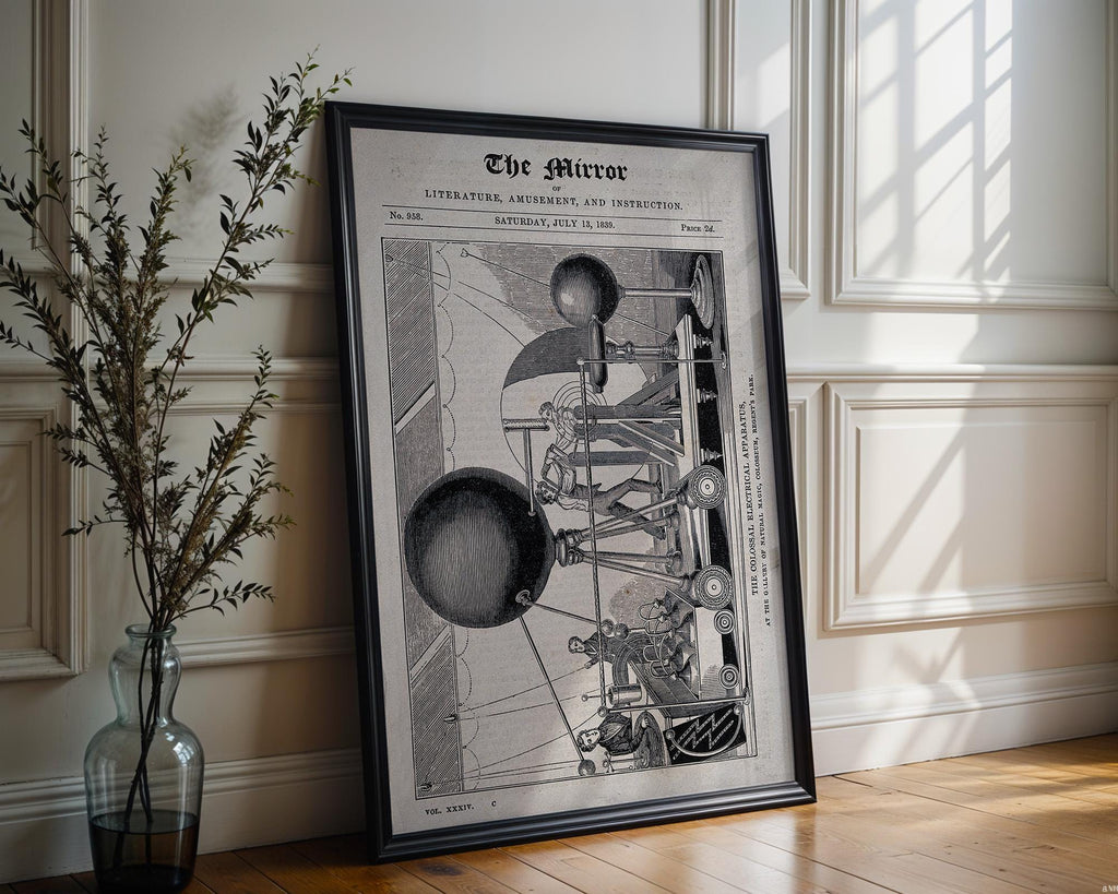 Victorian Science Wall Art – 1839 Electrical Machine Engraving Print – Steampunk Tech Decor – Antique Scientific Poster - Just Great Posters