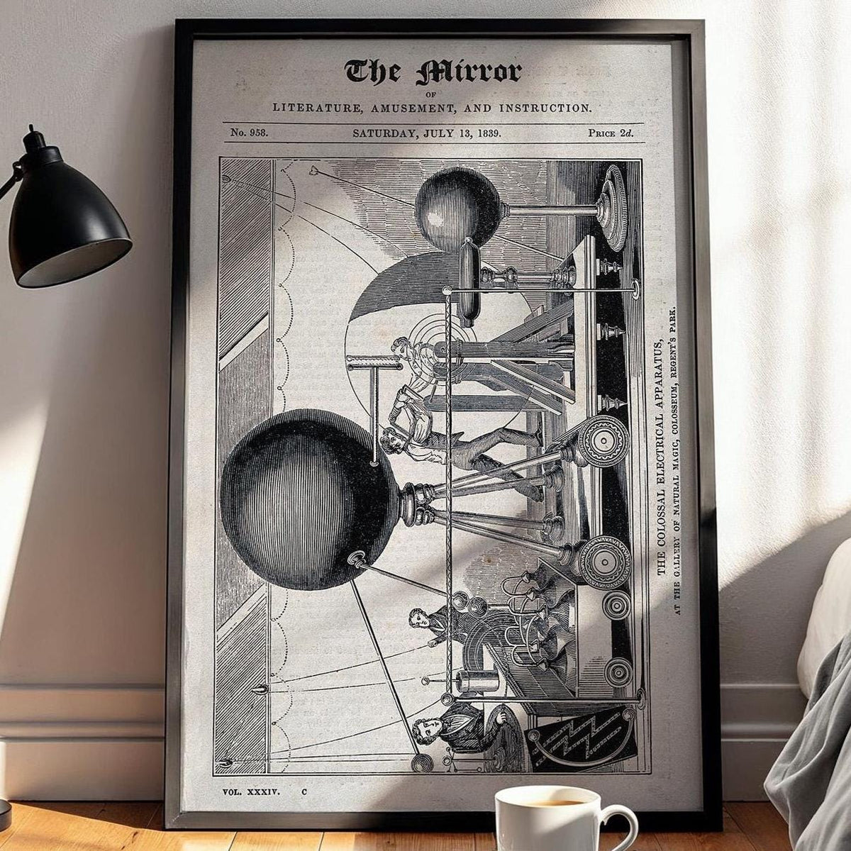 Victorian Science Wall Art – 1839 Electrical Machine Engraving Print – Steampunk Tech Decor – Antique Scientific Poster - Just Great Posters