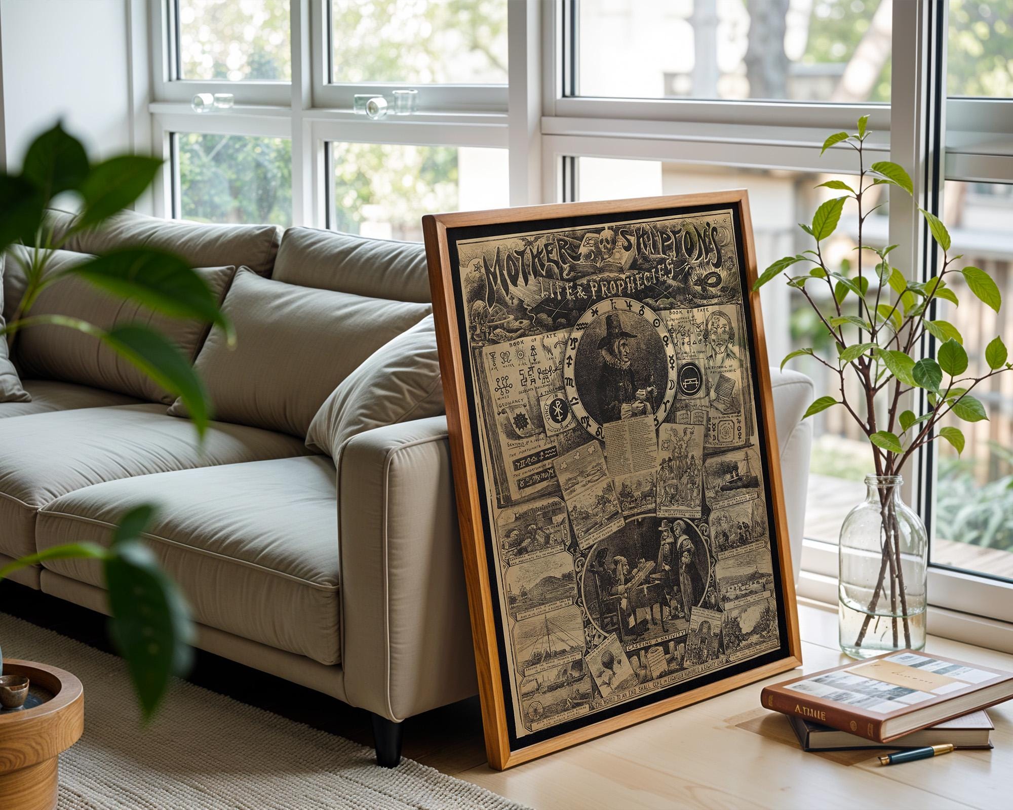 Vintage Prophecy Poster Print – Mother Shipton Witch Fortune - Telling Wall Art Reprint – Occult Symbols & Predictions Illustration - Just Great Posters