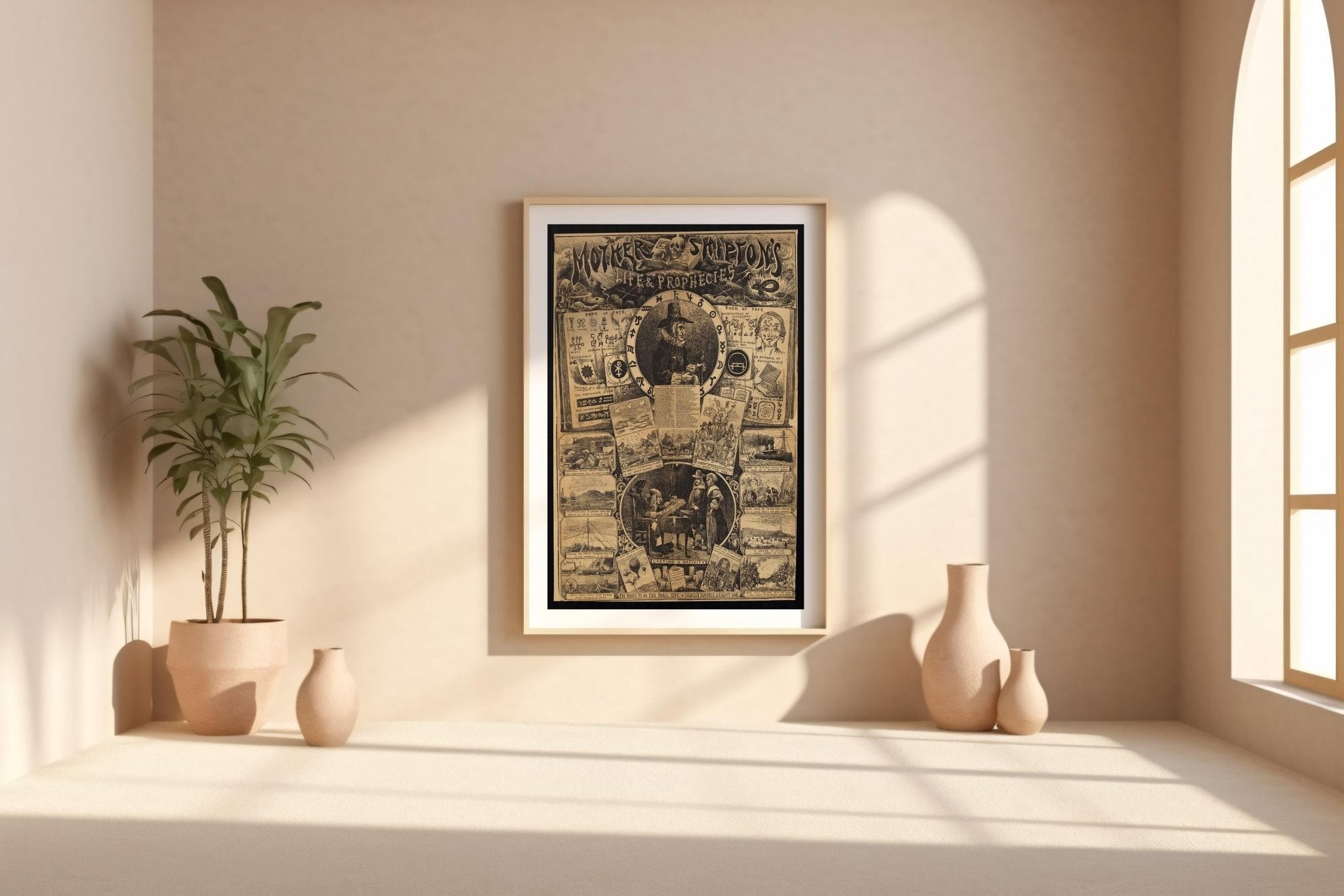 Vintage Prophecy Poster Print – Mother Shipton Witch Fortune - Telling Wall Art Reprint – Occult Symbols & Predictions Illustration - Just Great Posters