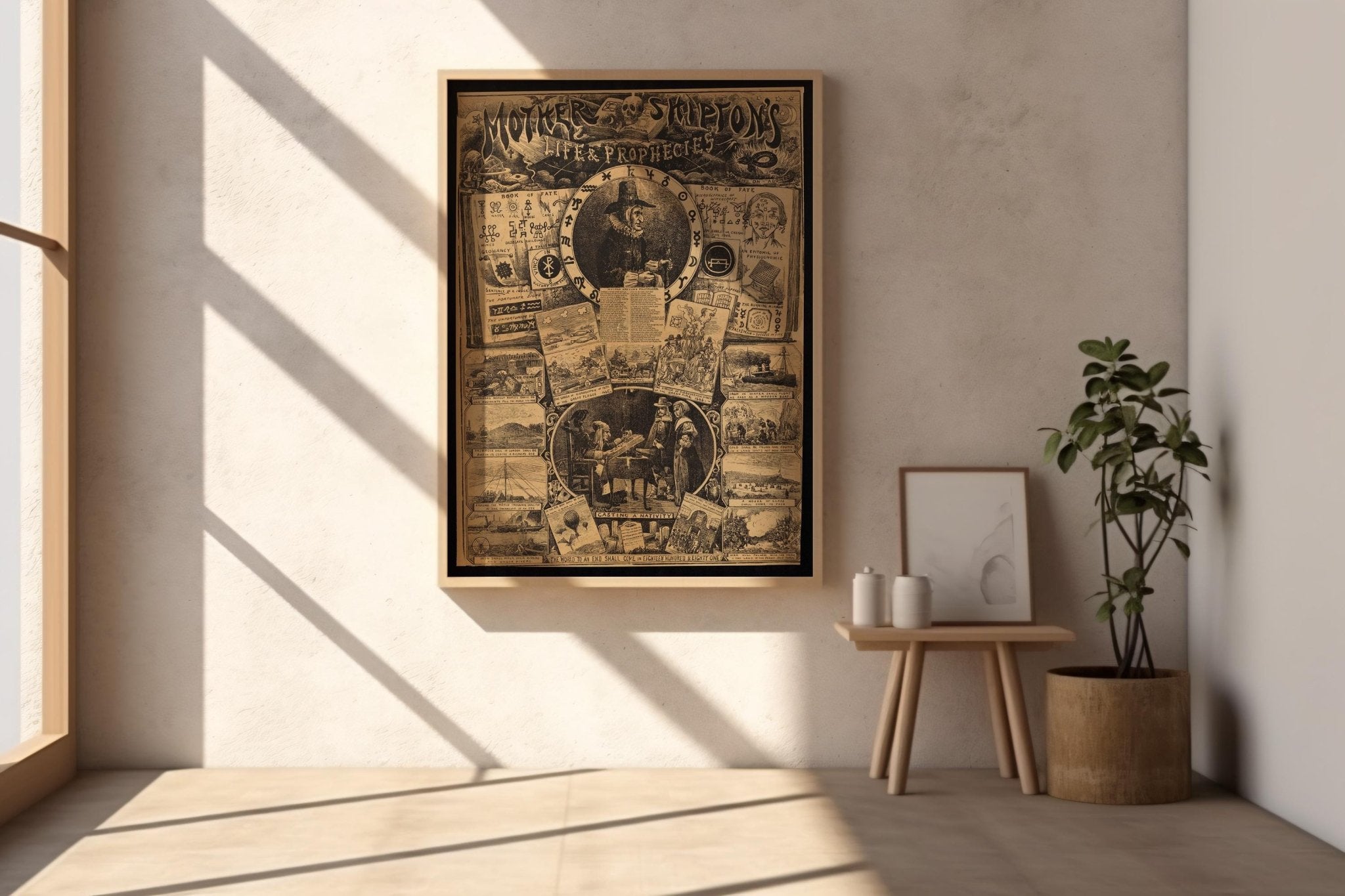 Vintage Prophecy Poster Print – Mother Shipton Witch Fortune - Telling Wall Art Reprint – Occult Symbols & Predictions Illustration - Just Great Posters