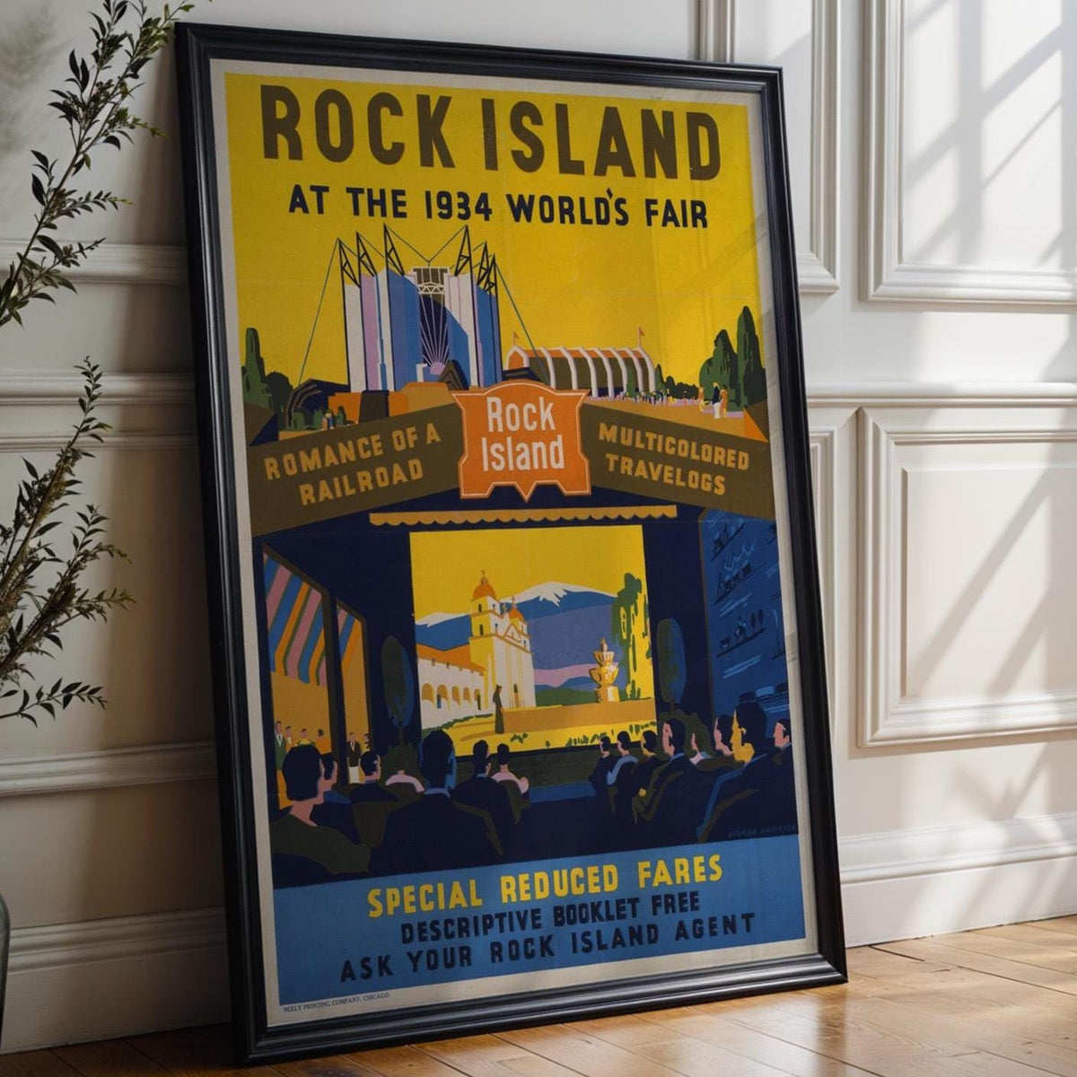 Vintage Travel Poster Print – Rock Island Railroad at 1934 World’s Fair – Bold Color Exhibition Reprint – Retro Scenic Artwork - Just Great Posters