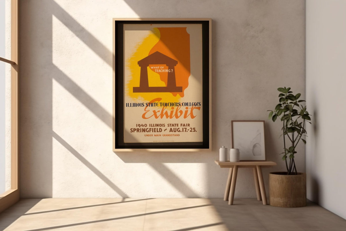 Vintage Education Poster Print – Illinois Teachers Colleges 1940 Fair Reprint – Bold WPA Style Graphic with Teaching Message - Just Great Posters