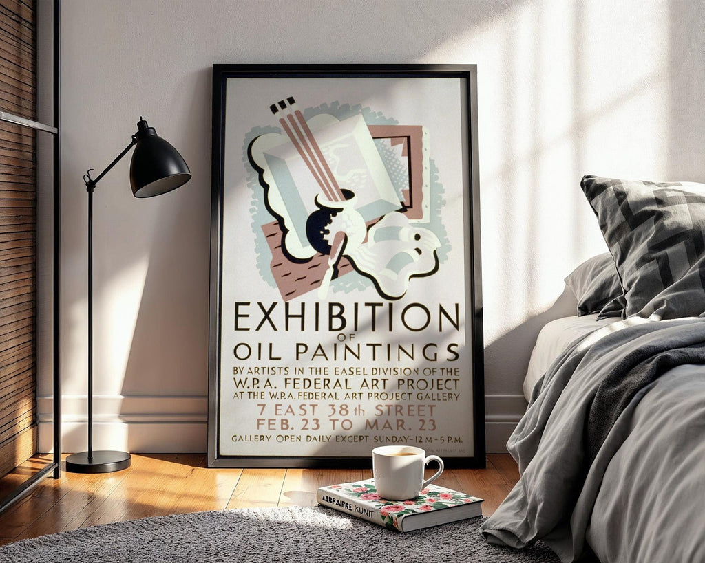 WPA Exhibit Poster Print – Oil Paintings Gallery Show Reprint – Federal Art Project 1930s Artwork with Pastel Abstract Still Life - Just Great Posters
