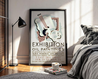 WPA Exhibit Poster Print – Oil Paintings Gallery Show Reprint – Federal Art Project 1930s Artwork with Pastel Abstract Still Life - Just Great Posters