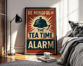 Tea Time Alarm Poster | Funny British Wall Art with Retro Graphic Bell Design | Kitchen or Cafe Print for Tea Lovers | Free Shipping - Just Great Posters