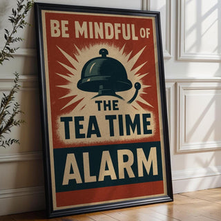 Tea Time Alarm Poster | Funny British Wall Art with Retro Graphic Bell Design | Kitchen or Cafe Print for Tea Lovers | Free Shipping - Just Great Posters