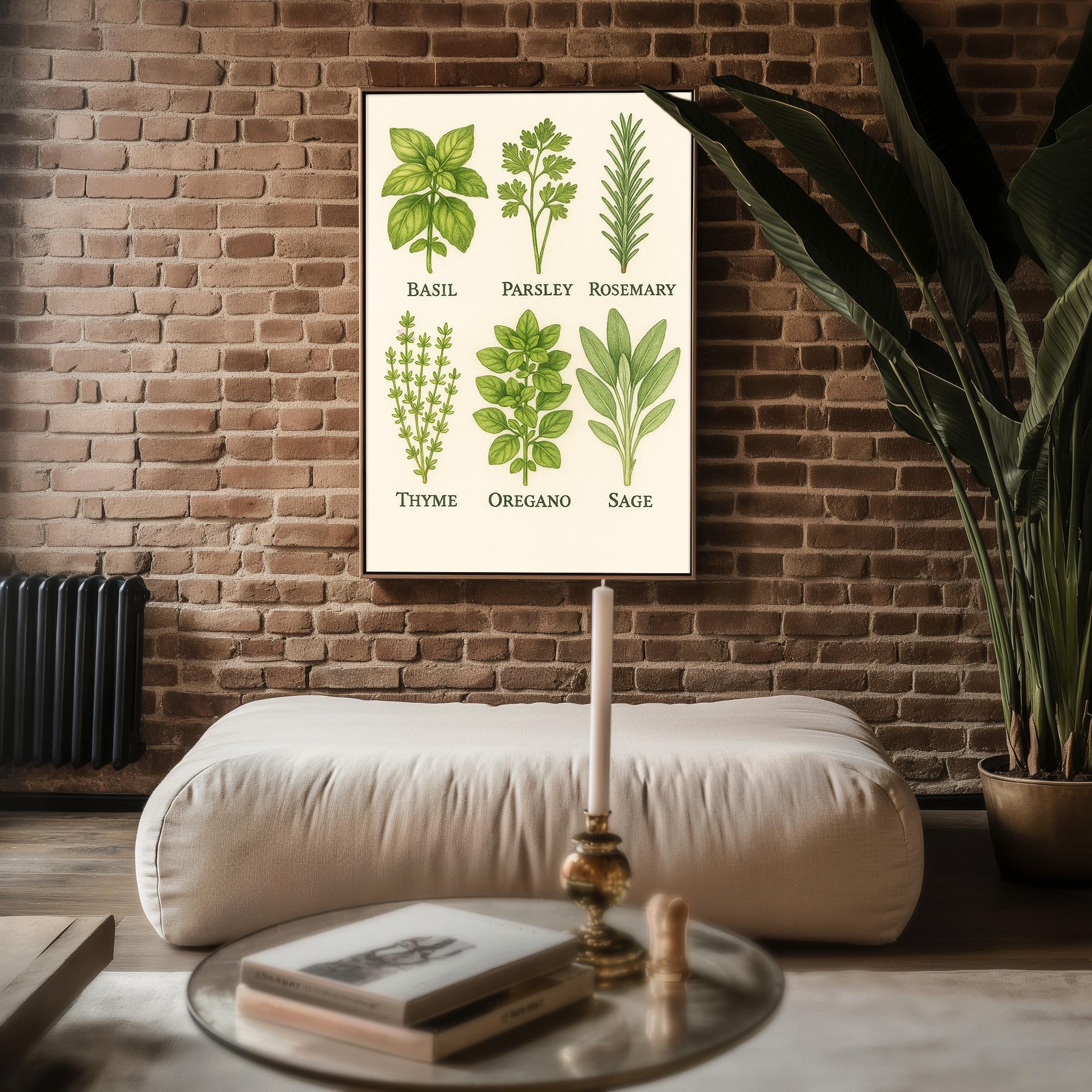Vintage Herb Chart Poster | Botanical Kitchen Wall Art Featuring Culinary Herbs & Names | Rustic Garden Decor Print | Free Shipping - Just Great Posters