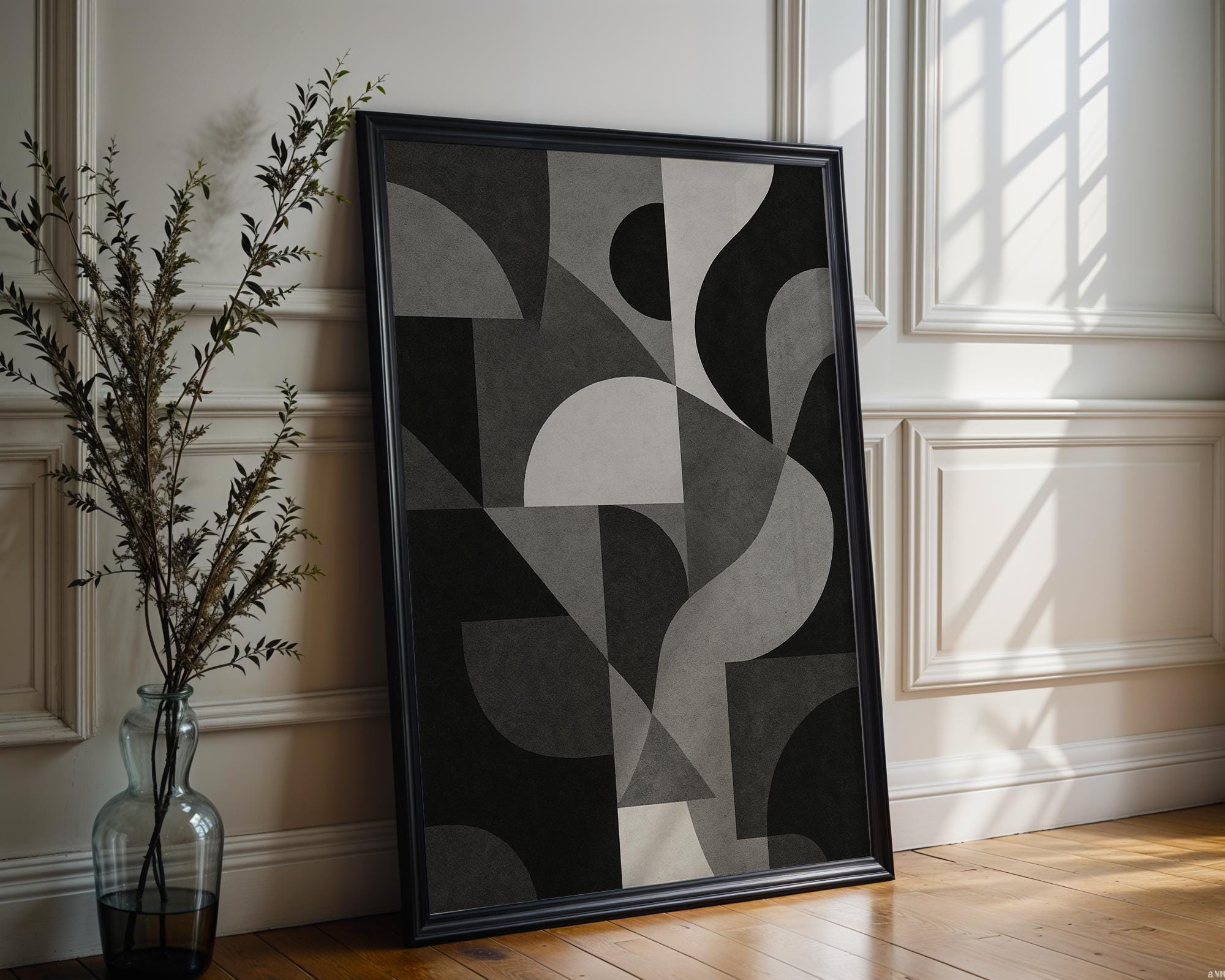 Geometric Abstract Poster | Modern Minimal Wall Art in Beige, Black & White | Bold Design Lover’s Print | Free Shipping Always Included - Just Great Posters