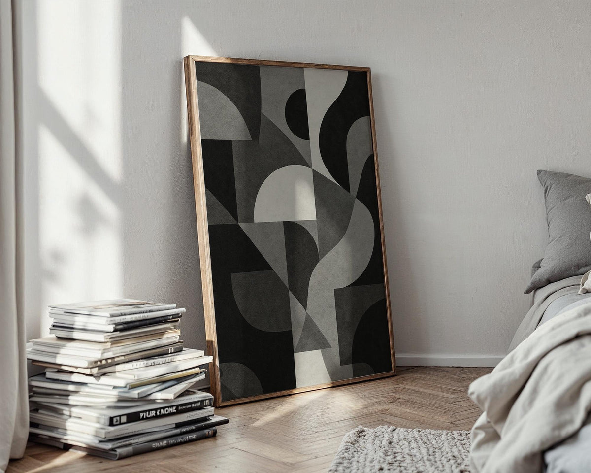 Geometric Abstract Poster | Modern Minimal Wall Art in Beige, Black & White | Bold Design Lover’s Print | Free Shipping Always Included - Just Great Posters