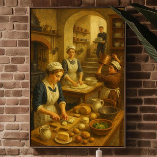 Victorian Kitchen Scene Poster | Vintage Cooking & Domestic Life Print with Old World Charm | Antique Food Art | Free Shipping Always - Just Great Posters