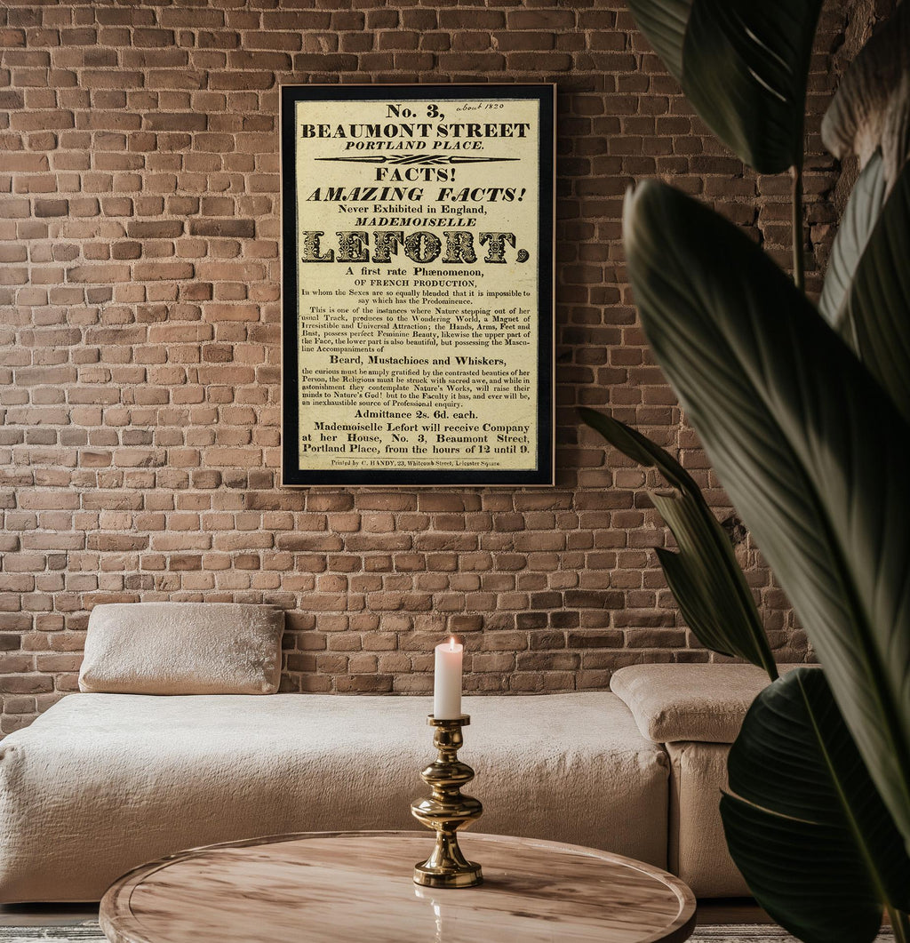 Freak Show Poster Print – Mademoiselle Lefort Vintage Reprint – Bearded Lady Flyer from 1800s Exhibition of Natural Wonders - Just Great Posters