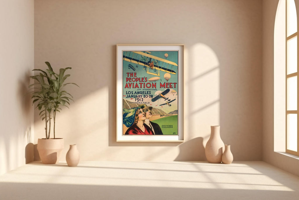 Vintage Aviation Poster Print – 1912 People’s Air Meet Reprint – Dominguez Field Planes and Balloons Show Historic Artwork - Just Great Posters