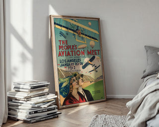 Vintage Aviation Poster Print – 1912 People’s Air Meet Reprint – Dominguez Field Planes and Balloons Show Historic Artwork - Just Great Posters