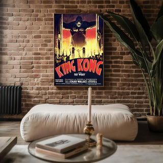 Vintage Movie Poster Print – King Kong French Cinema Reprint – 1930s Giant Gorilla & Fire Scene with Classic Film Artwork - Just Great Posters