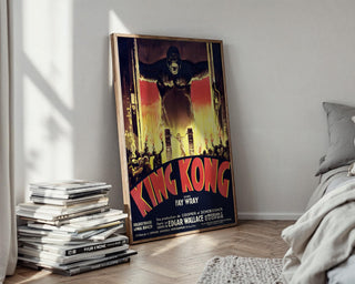 Vintage Movie Poster Print – King Kong French Cinema Reprint – 1930s Giant Gorilla & Fire Scene with Classic Film Artwork - Just Great Posters
