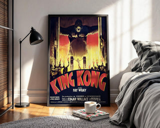 Vintage Movie Poster Print – King Kong French Cinema Reprint – 1930s Giant Gorilla & Fire Scene with Classic Film Artwork - Just Great Posters
