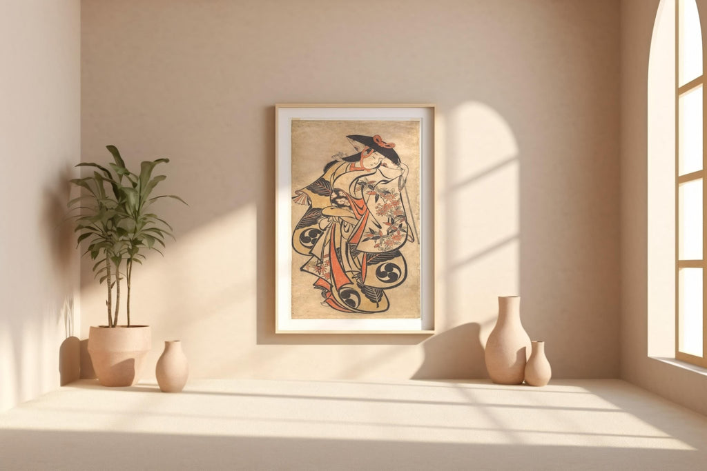 Japanese Print Reproduction – Traditional Woodblock Kimono Woman Poster – Vintage Ukiyo - e Style Reprint with Floral Detail - Just Great Posters